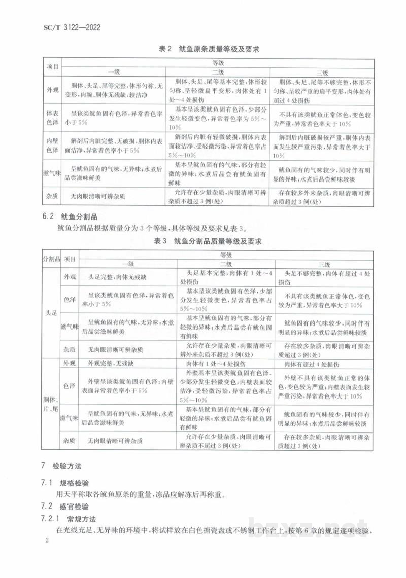 SC/T 3122-2022鱿鱼等级规格 SC/T 3122-2022鱿鱼等级规格