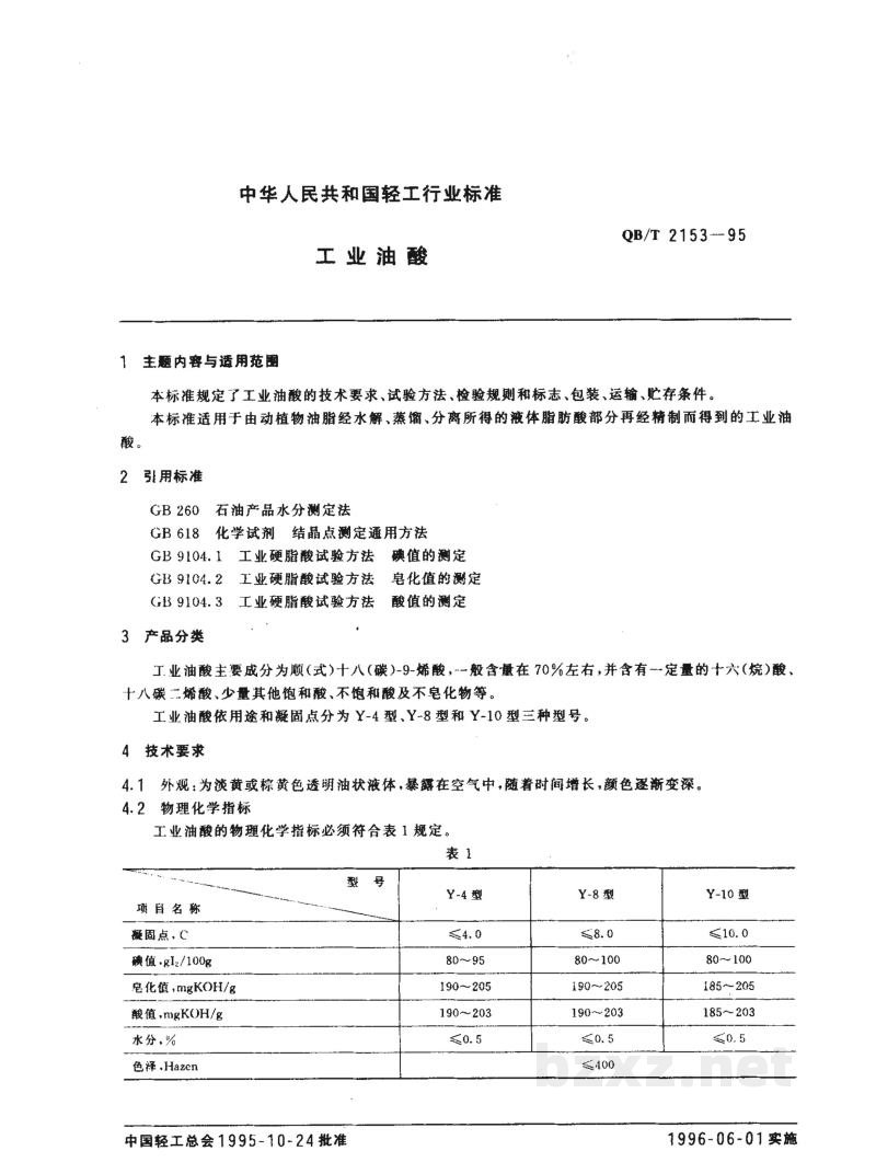 QB/T 2153-1995工业油酸 QB/T 2153-1995工业油酸