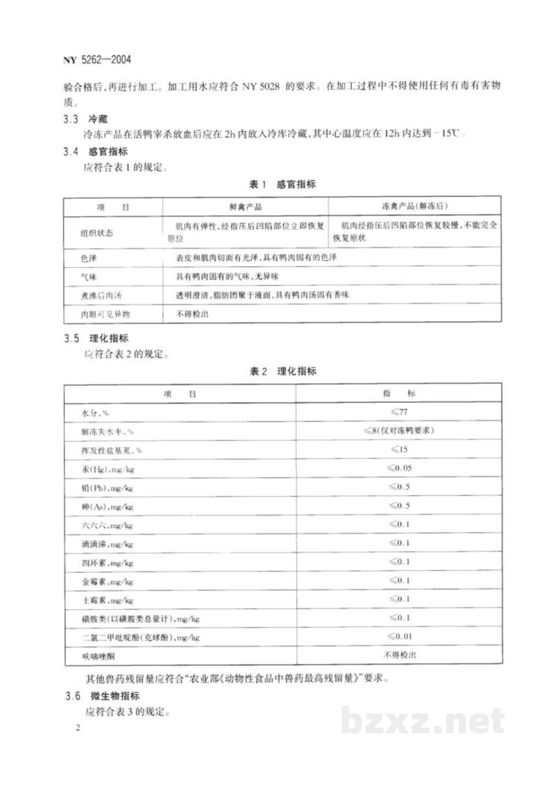 NY 5262-2004无公害食品 鸭肉 