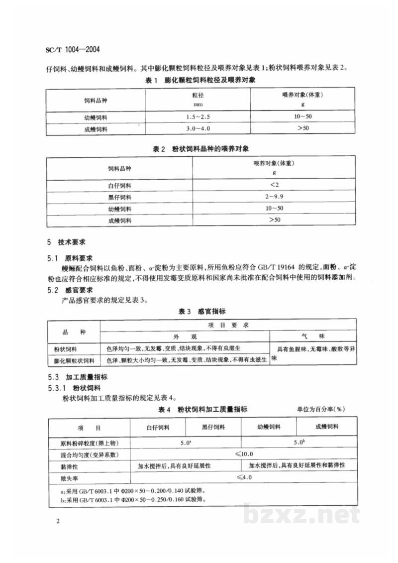 SC/T 1004-2004鳗鲡配合饲料 SC/T 1004-2004鳗鲡配合饲料