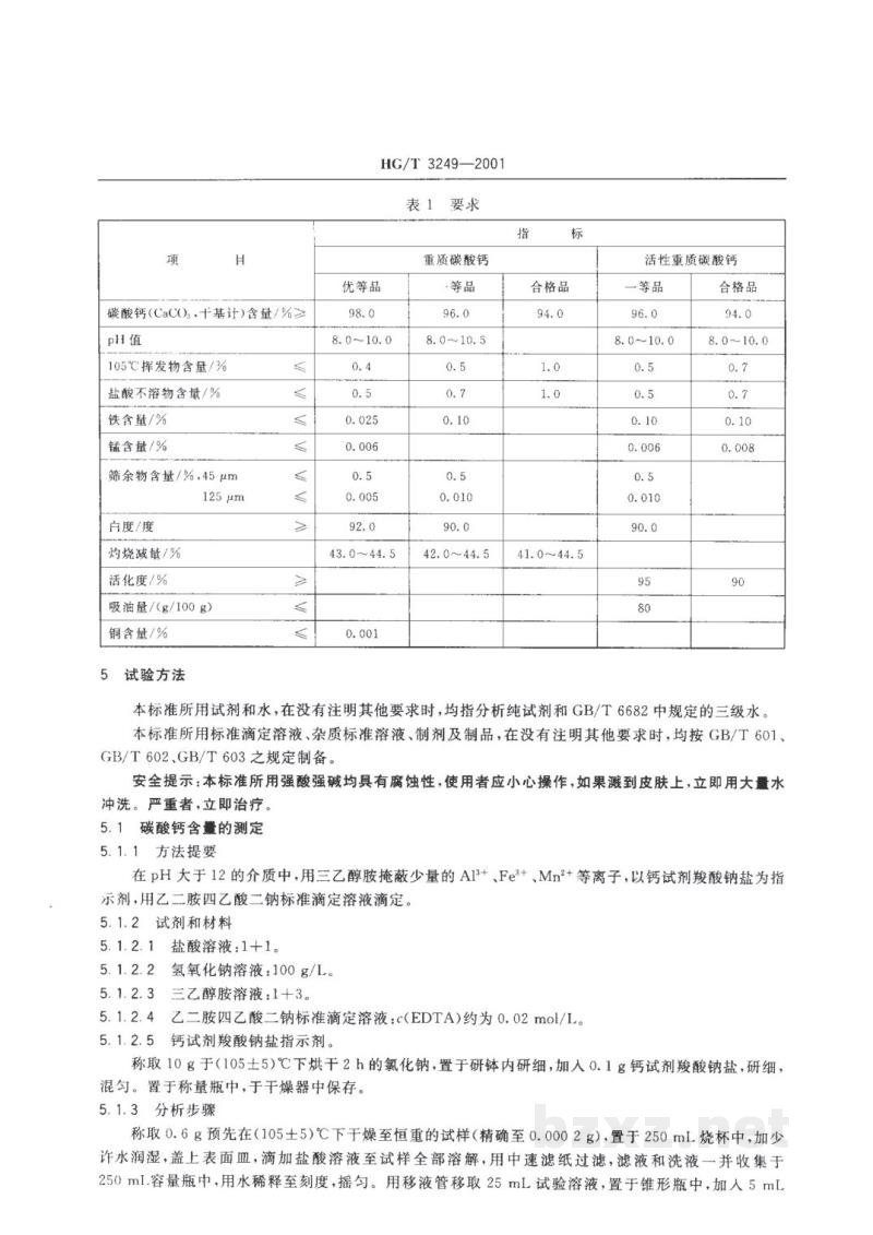 HG/T 3249-2001工业重质碳酸钙 HG/T 3249-2001工业重质碳酸钙