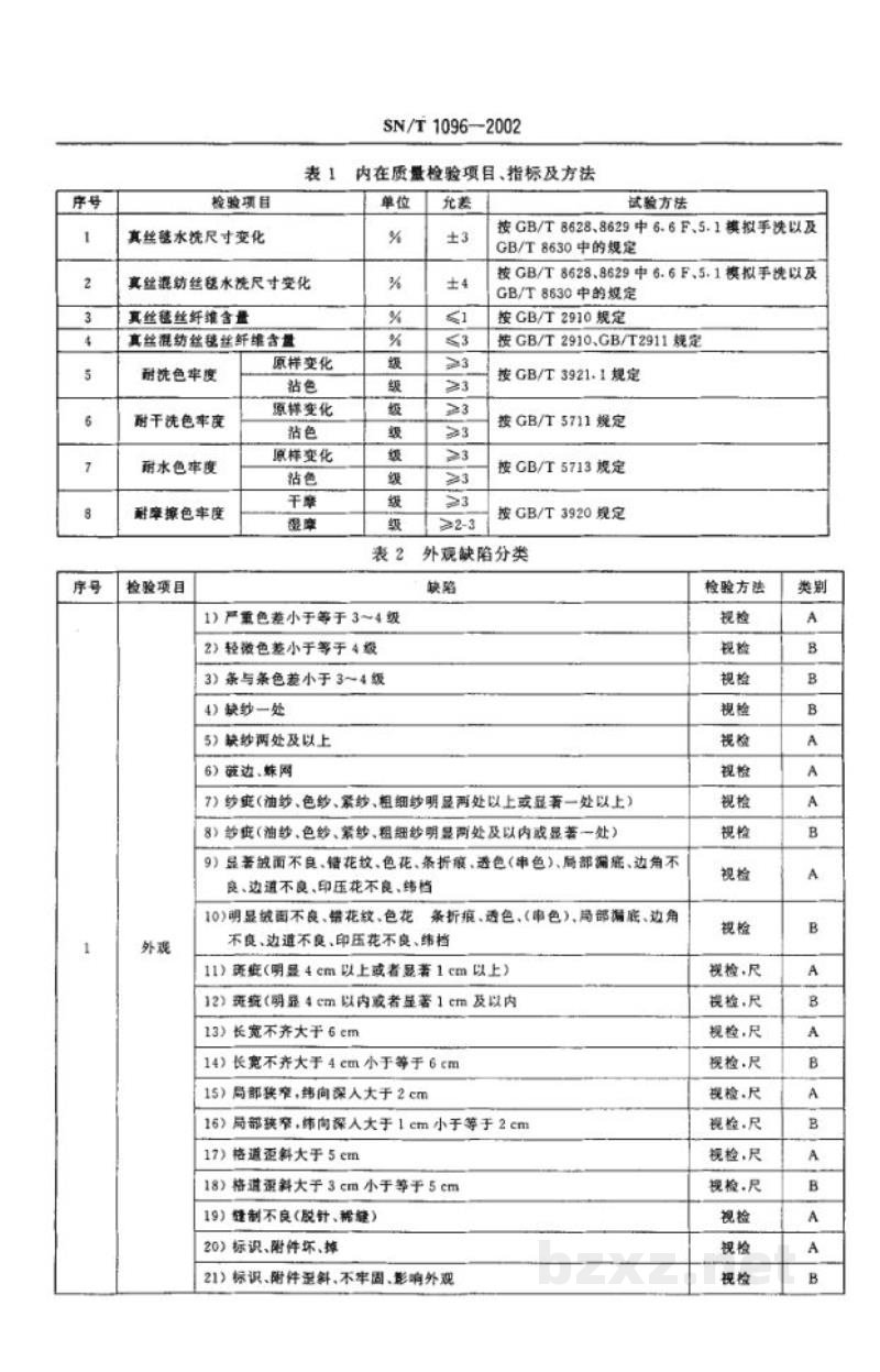 SN/T 1096-2002出口丝毯检验规程 SN/T 1096-2002出口丝毯检验规程