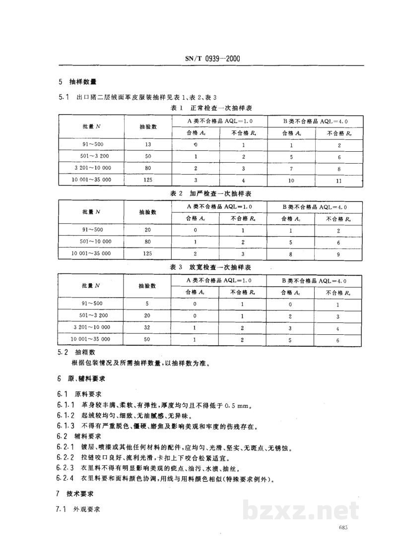SN/T 0939-2000进出口猪二层绒面革服装检验规程 SN/T 0939-2000进出口猪二层绒面革服装检验规程