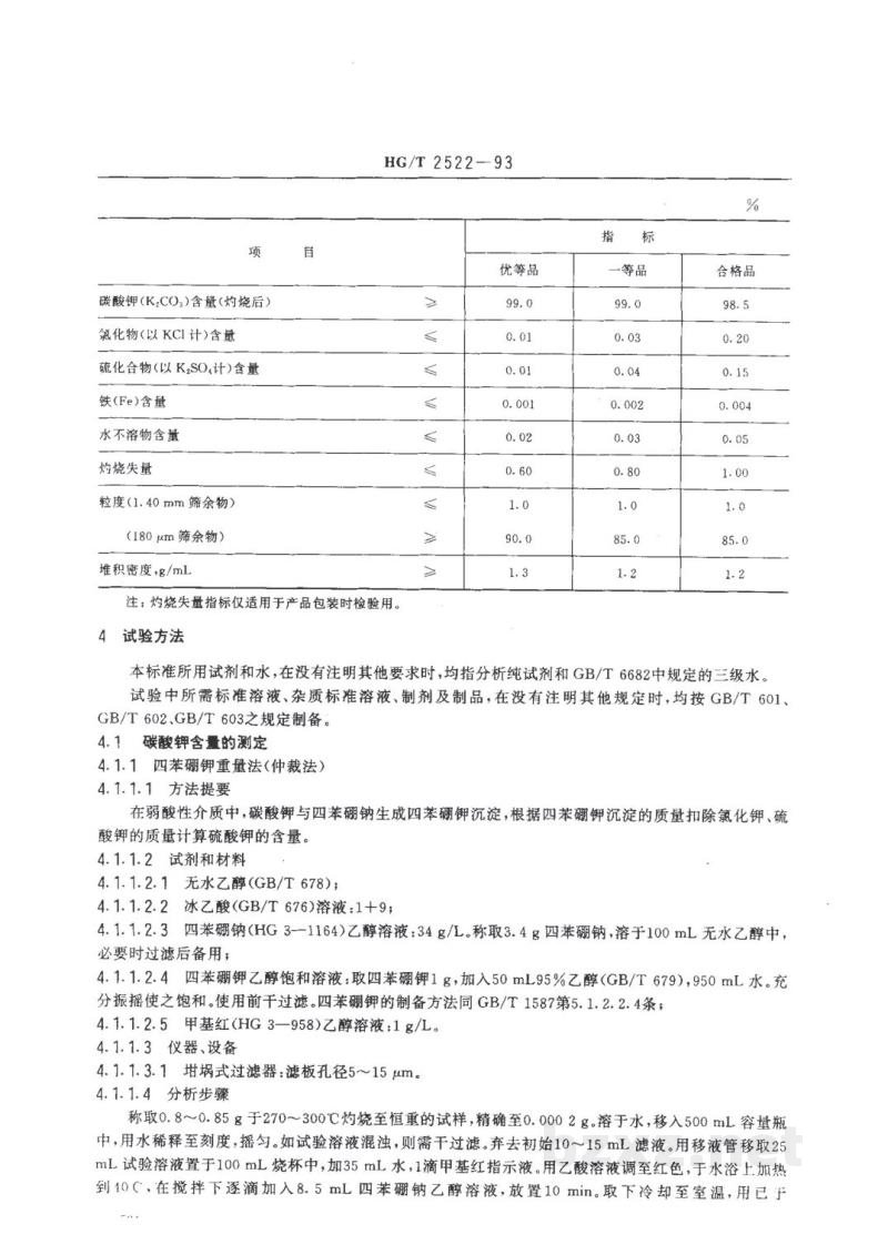 HG/T 2522-1993工业重质碳酸钾 HG/T 2522-1993工业重质碳酸钾