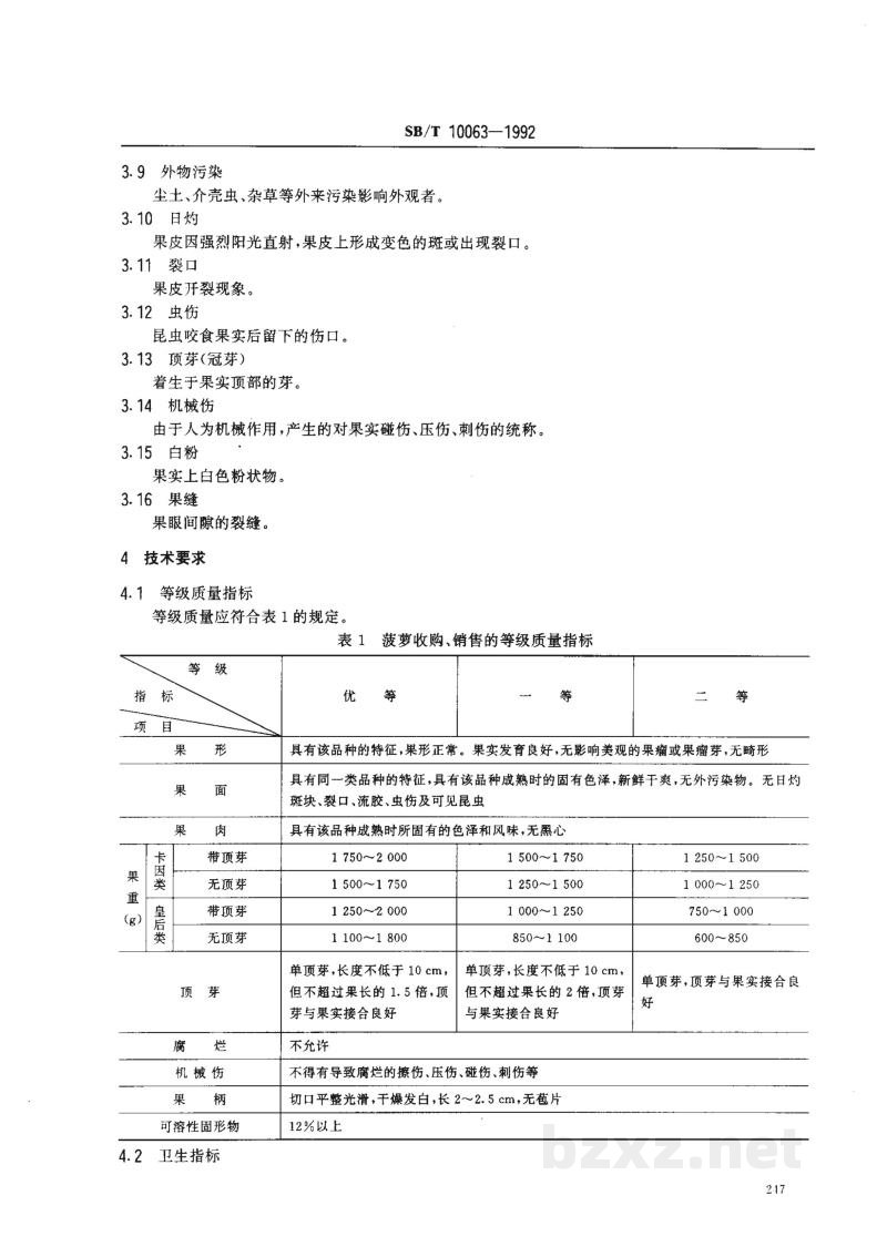 SB/T 10063-1992鲜菠萝 SB/T 10063-1992鲜菠萝