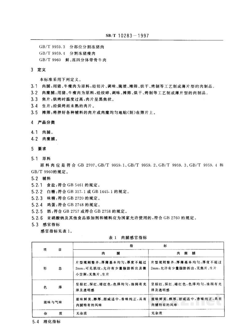 SB/T 10283-1997肉脯 SB/T 10283-1997肉脯