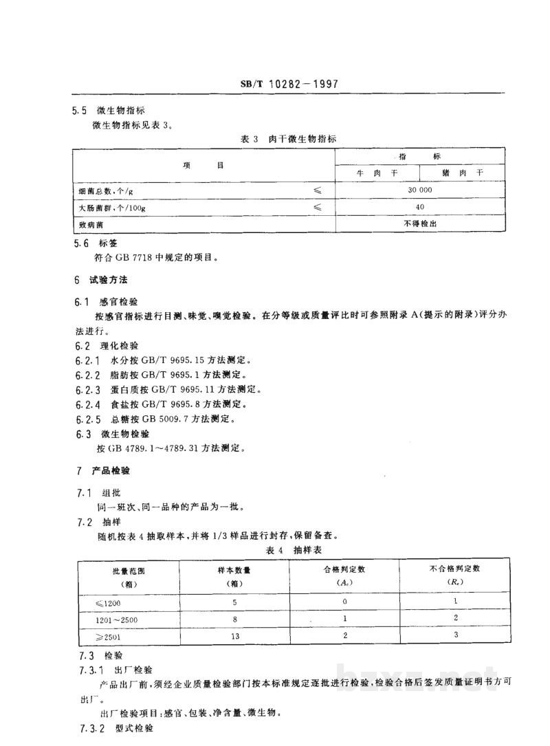 SB/T 10282-1997肉干 SB/T 10282-1997肉干