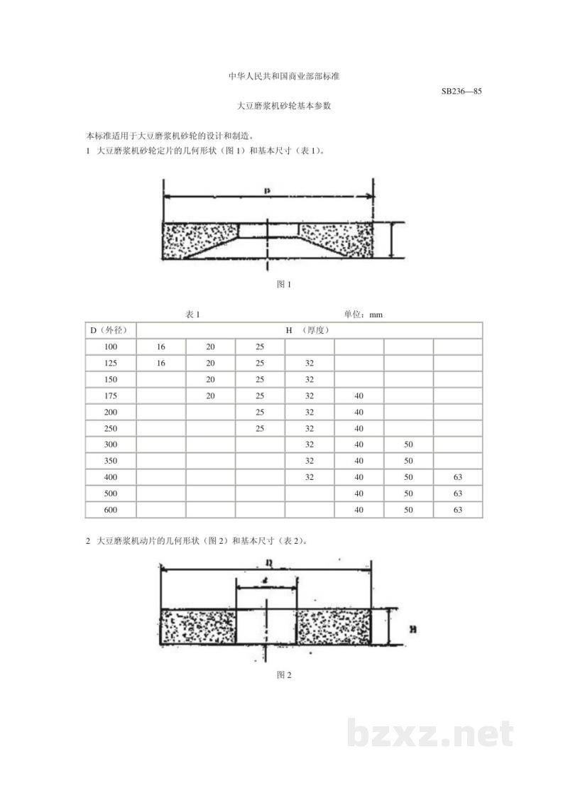 SB 236-1985大豆磨浆机砂轮基本参数 SB 236-1985大豆磨浆机砂轮基本参数