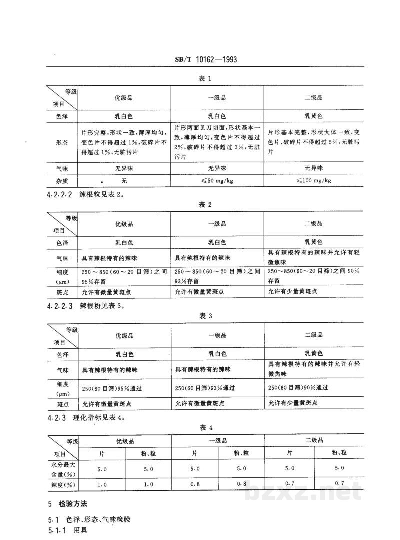 SB/T 10162-1993脱水辣根 SB/T 10162-1993脱水辣根
