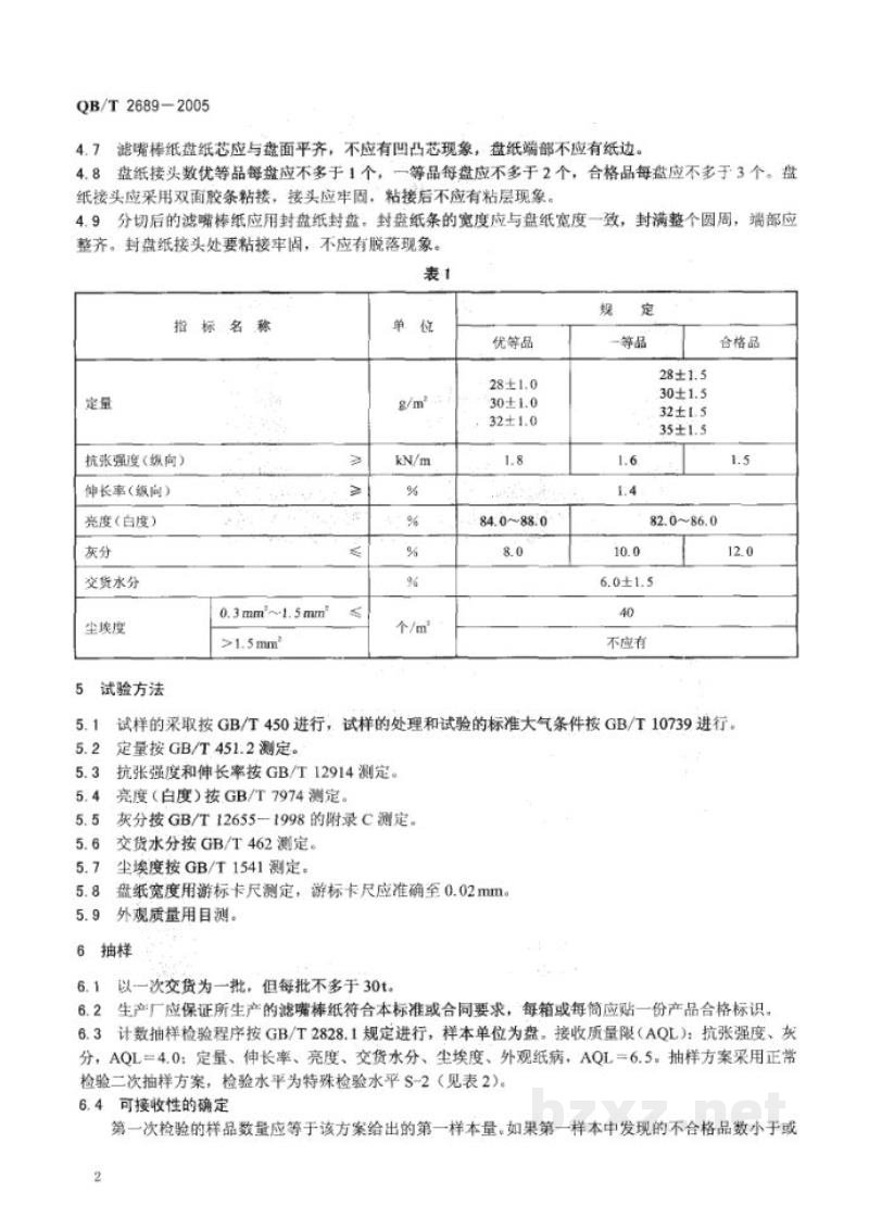 QB/T 2689-2005滤嘴棒纸 QB/T 2689-2005滤嘴棒纸