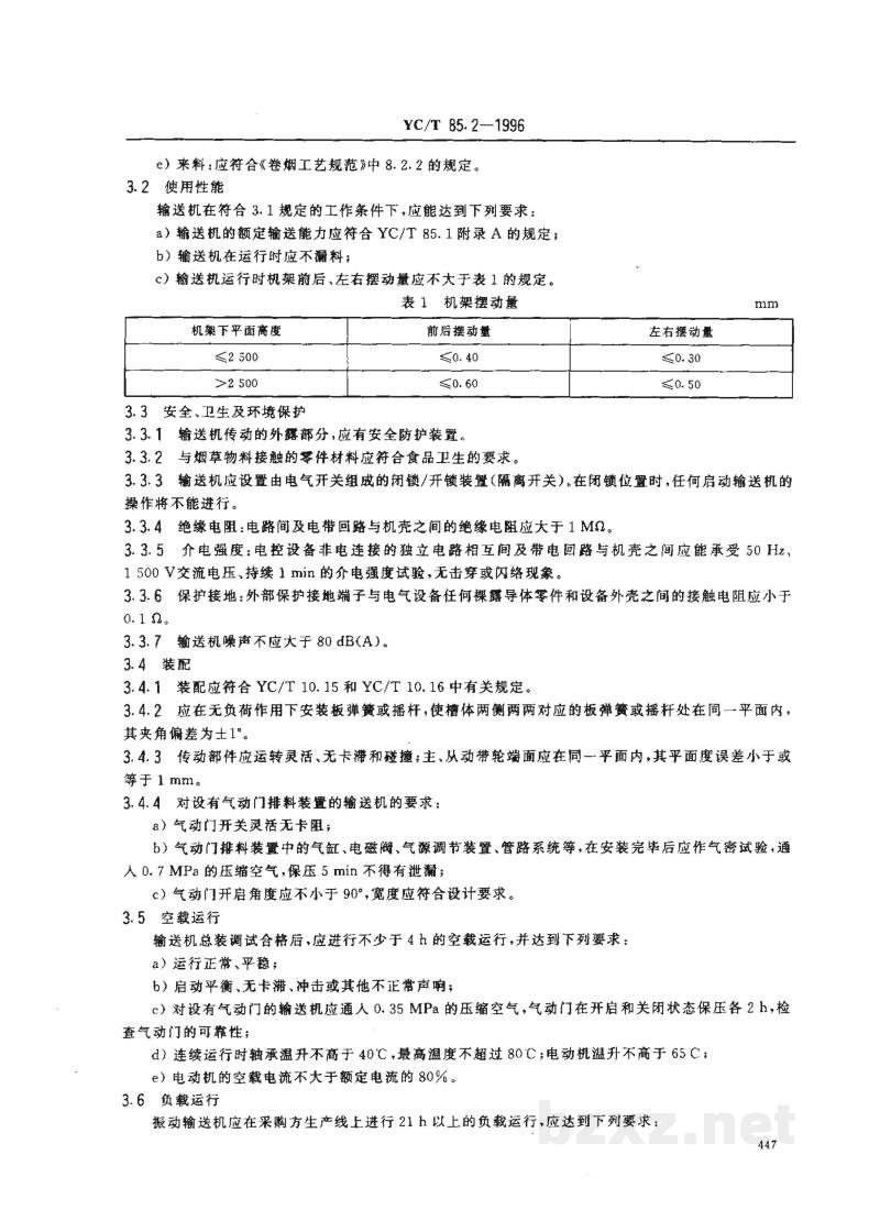 YC/T 85.2-1996烟草机械 振动式输送机 第2部分:技术条件 YC/T 85.2-1996烟草机械 振动式输送机 第2部分:技术条件