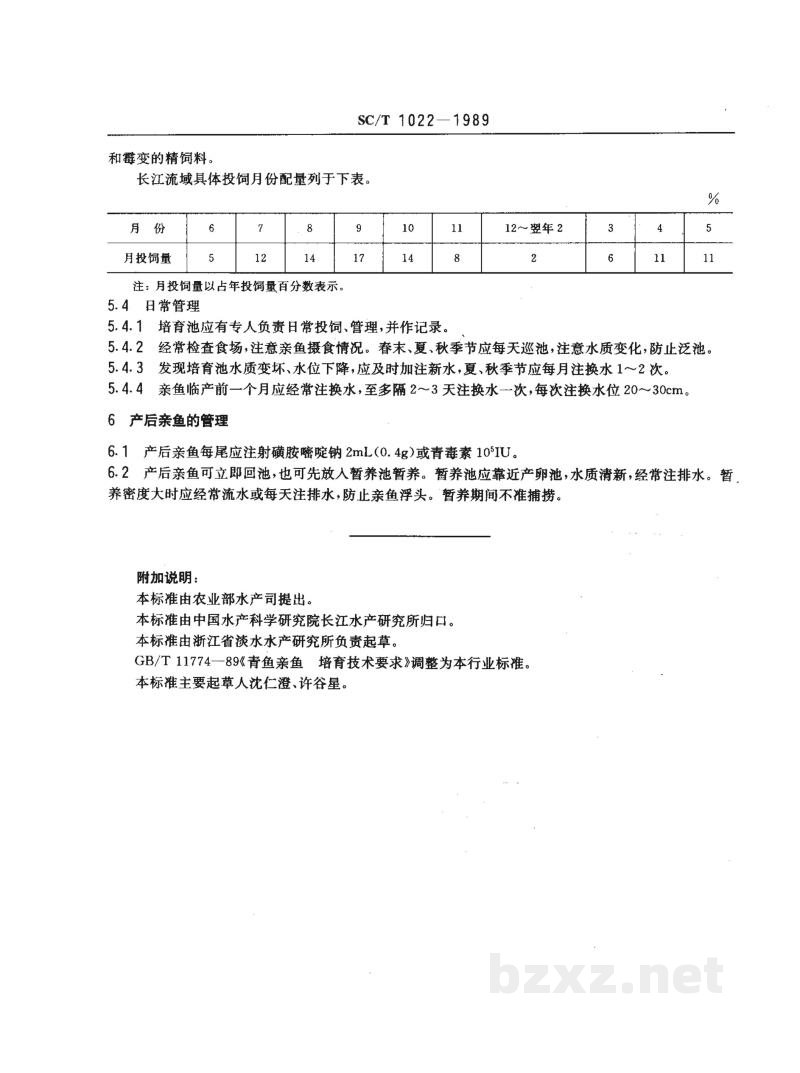 SC/T 1022-1989青鱼亲鱼培育技术要求 SC/T 1022-1989青鱼亲鱼培育技术要求