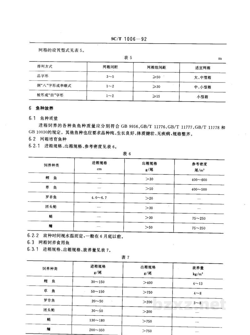 SC/T 1006-1992淡水网箱养鱼通用技术要求 