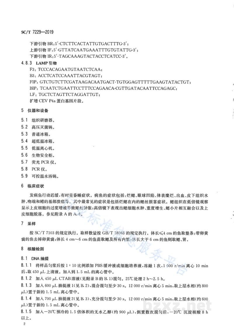 SC/T 7229-2019鲤浮肿病诊断规程 SC/T 7229-2019鲤浮肿病诊断规程