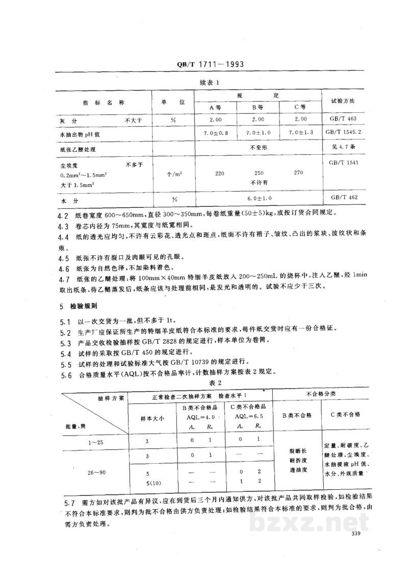 QB/T 1711-1993特细羊皮纸 QB/T 1711-1993特细羊皮纸
