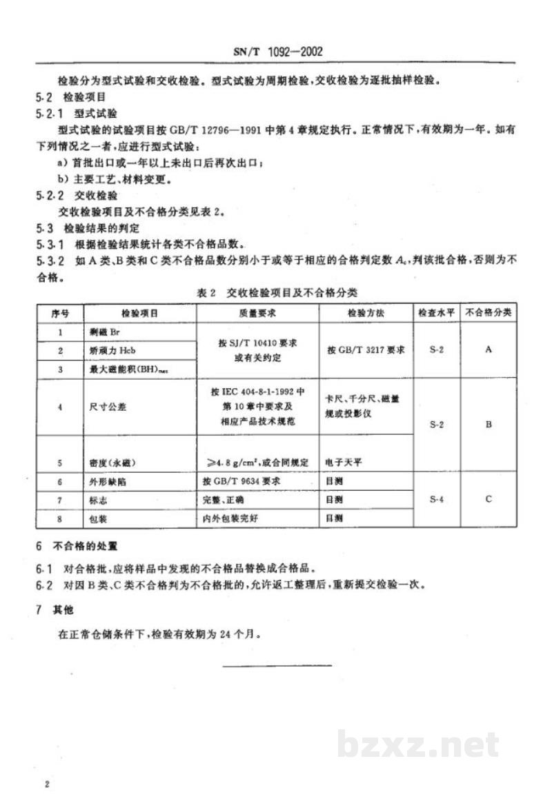 SN/T 1092-2002出口磁钢检验规程 SN/T 1092-2002出口磁钢检验规程