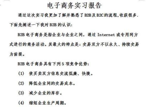 大学生电子商务实习报告范文5000字 b2b电子商务公司实习目的和感想