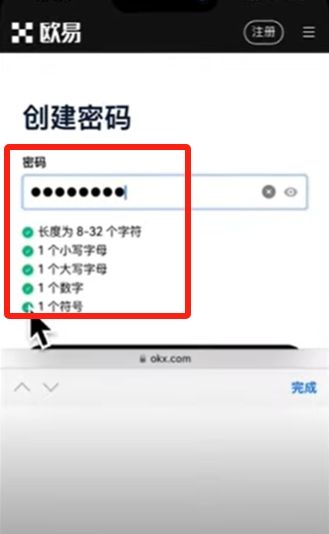 密码设置界面截图,展示密码强度要求及实时验证提示